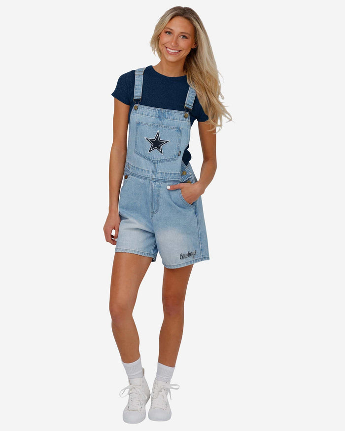 Dallas Cowboys Womens Big Logo Denim Bib Shortalls FOCO XS - FOCO.com