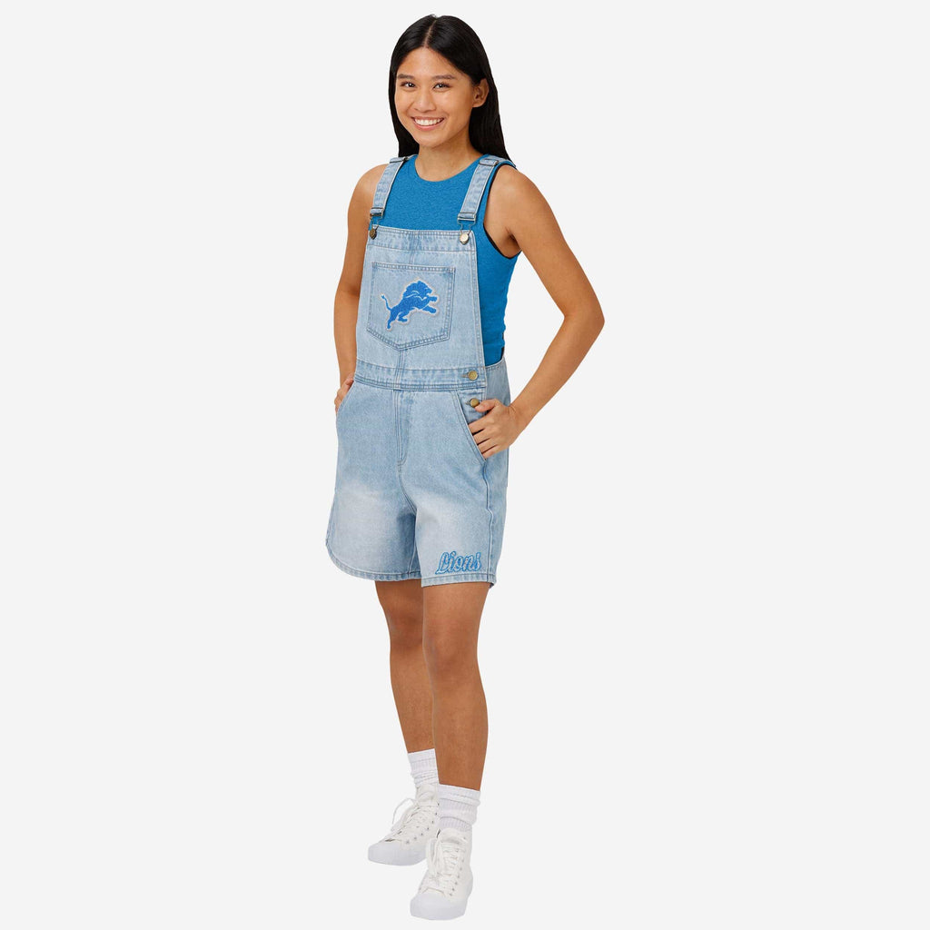 Detroit Lions Womens Big Logo Denim Bib Shortalls FOCO XS - FOCO.com