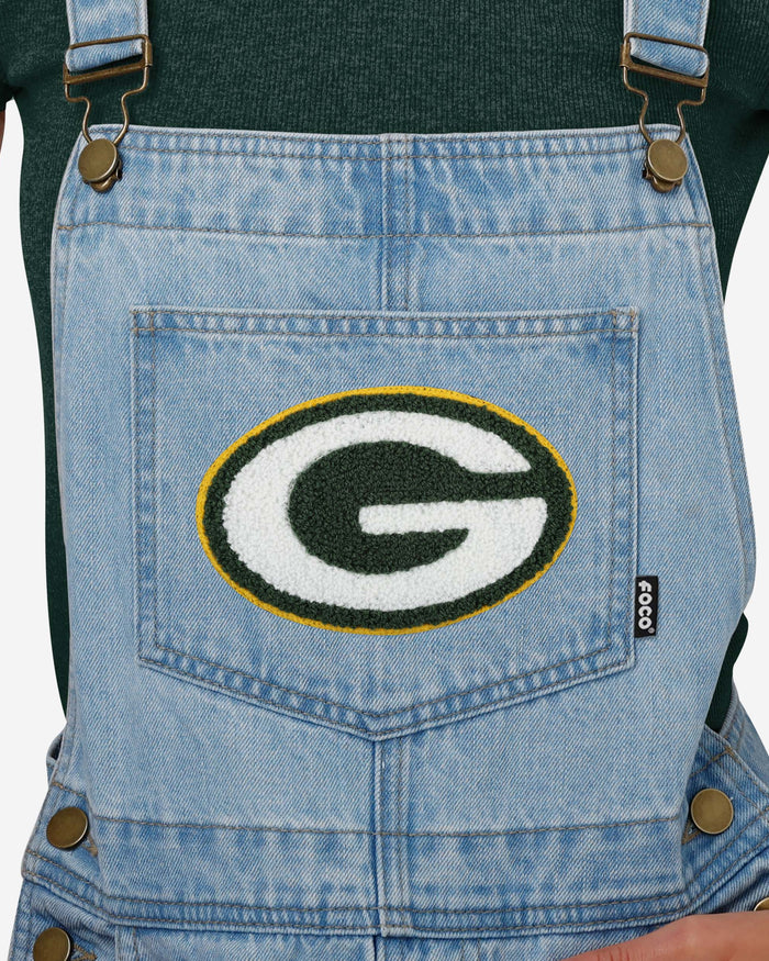 Green Bay Packers Womens Big Logo Denim Bib Shortalls FOCO - FOCO.com