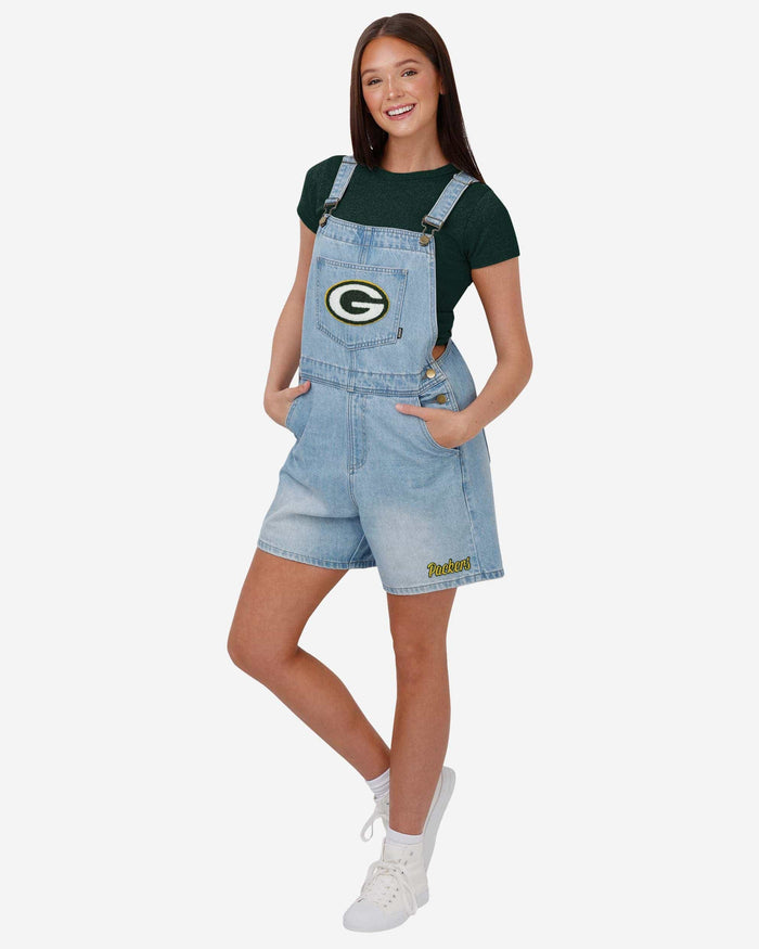 Green Bay Packers Womens Big Logo Denim Bib Shortalls FOCO XS - FOCO.com