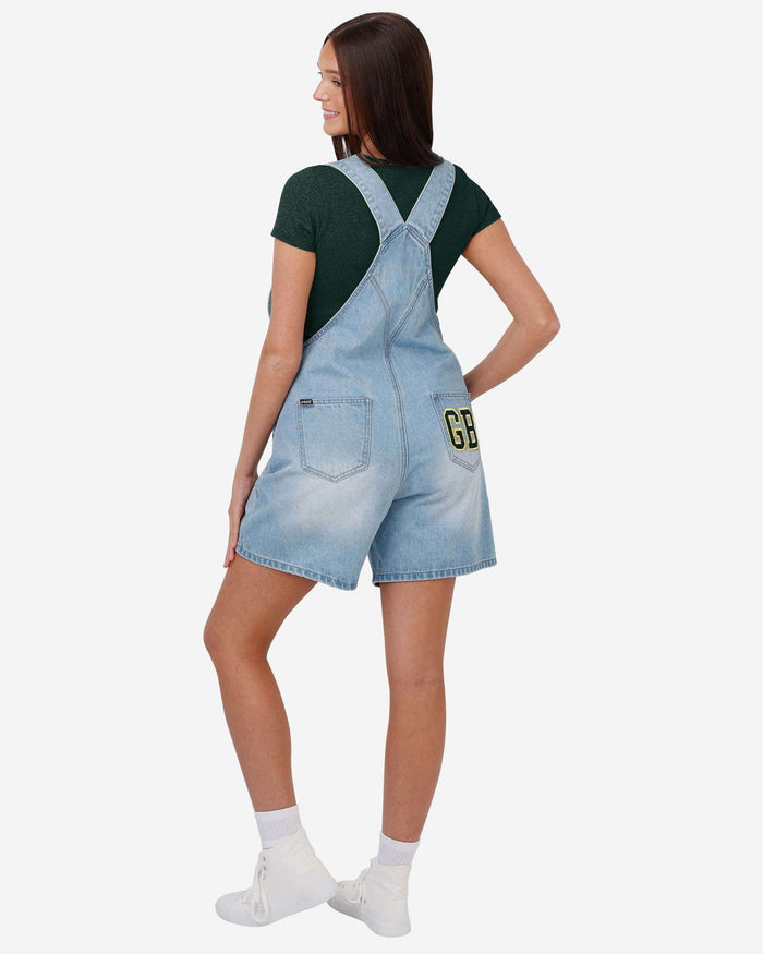 Green Bay Packers Womens Big Logo Denim Bib Shortalls FOCO - FOCO.com