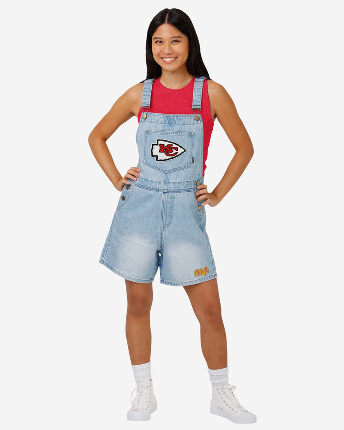 Kansas City Chiefs Womens Big Logo Denim Bib Shortalls FOCO XS - FOCO.com