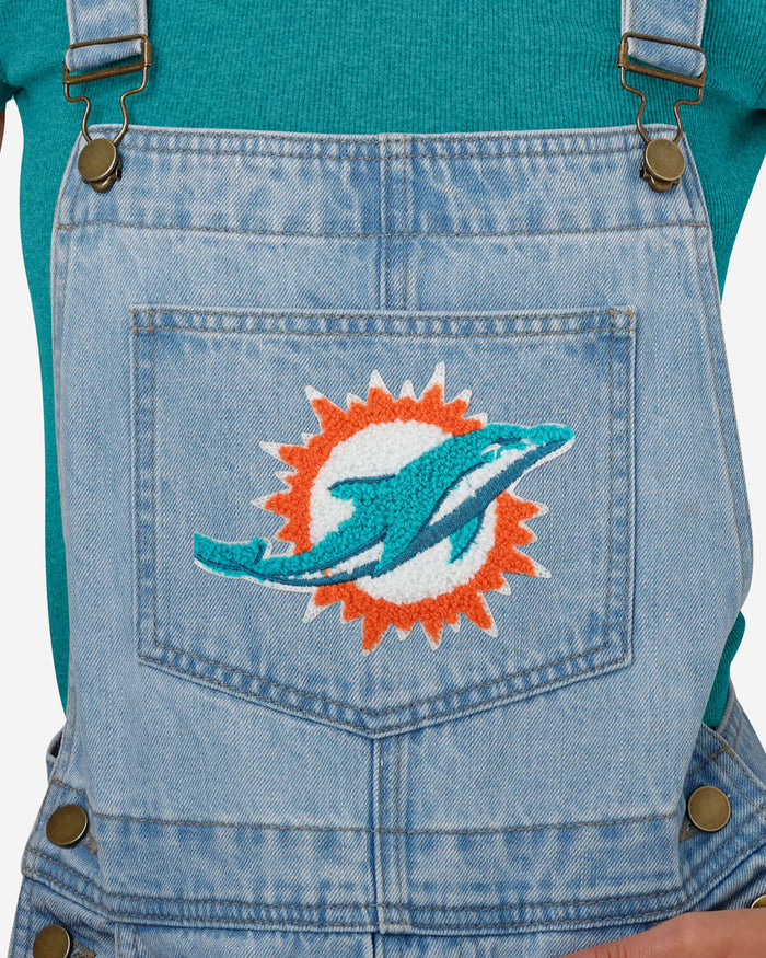 Miami Dolphins Womens Big Logo Denim Bib Shortalls FOCO - FOCO.com