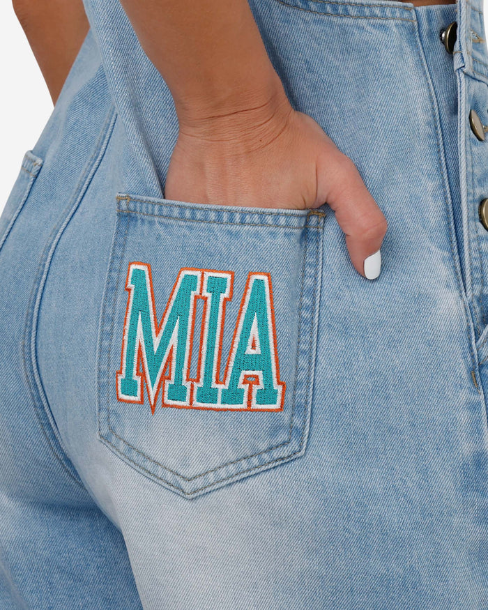 Miami Dolphins Womens Big Logo Denim Bib Shortalls FOCO - FOCO.com