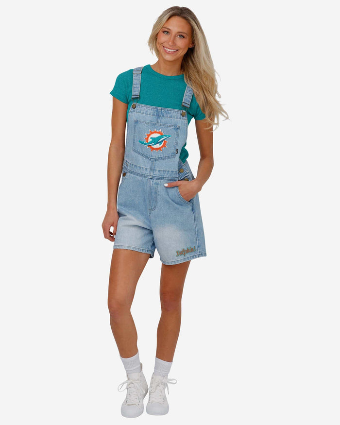 Miami Dolphins Womens Big Logo Denim Bib Shortalls FOCO M - FOCO.com