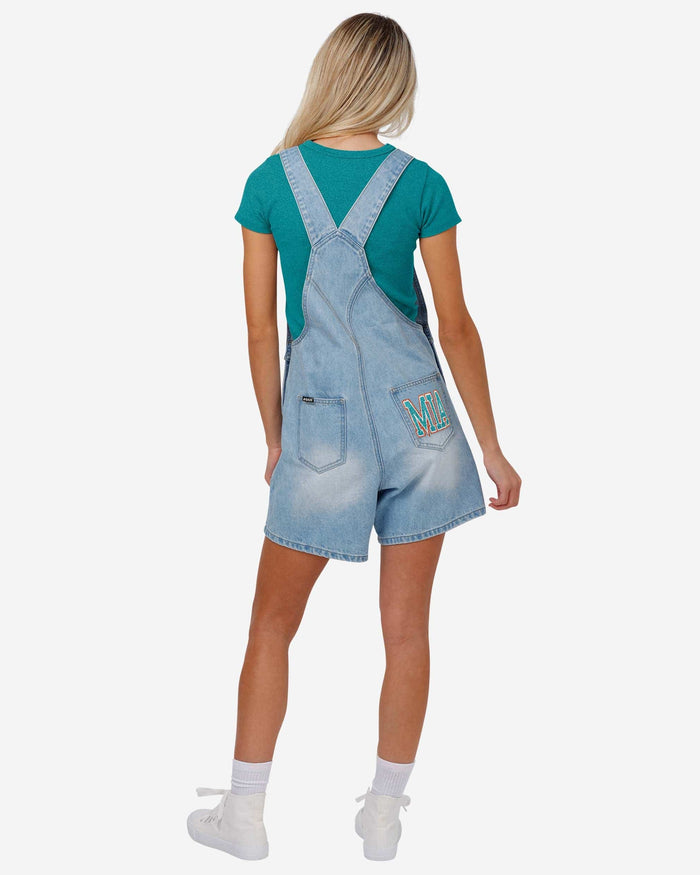Miami Dolphins Womens Big Logo Denim Bib Shortalls FOCO - FOCO.com