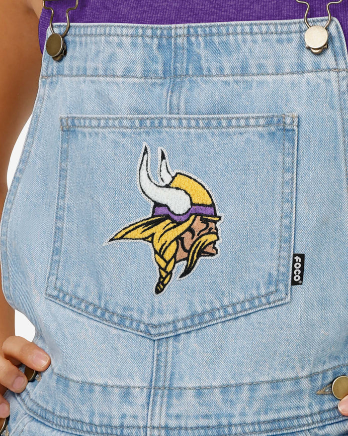 Minnesota Vikings Womens Big Logo Denim Bib Shortalls FOCO - FOCO.com