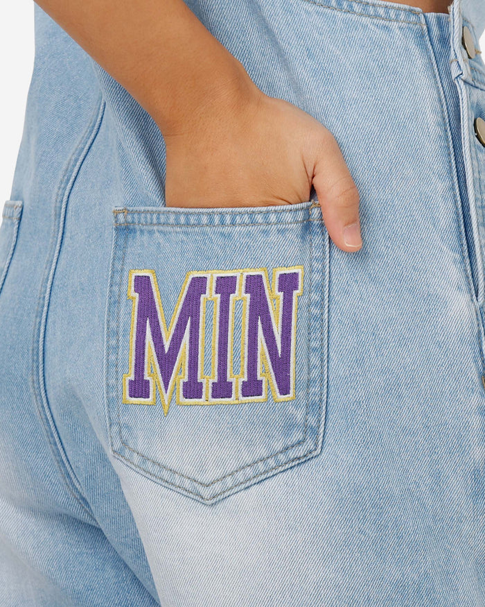 Minnesota Vikings Womens Big Logo Denim Bib Shortalls FOCO - FOCO.com