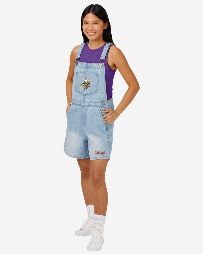 Minnesota Vikings Womens Big Logo Denim Bib Shortalls FOCO XS - FOCO.com
