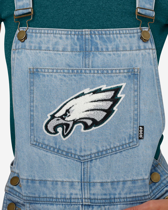 Philadelphia Eagles Womens Big Logo Denim Bib Shortalls FOCO - FOCO.com