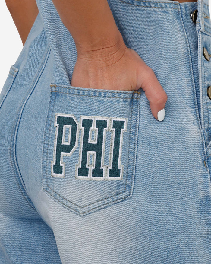 Philadelphia Eagles Womens Big Logo Denim Bib Shortalls FOCO - FOCO.com