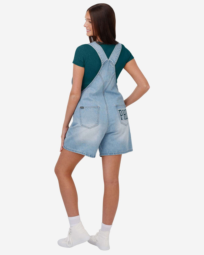 Philadelphia Eagles Womens Big Logo Denim Bib Shortalls FOCO - FOCO.com