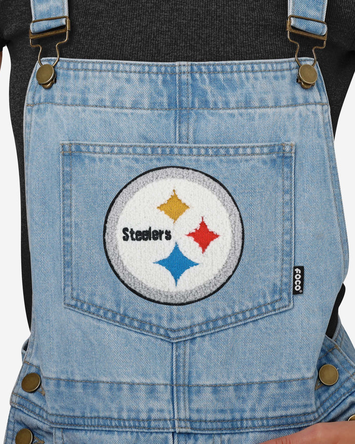 Pittsburgh Steelers Womens Big Logo Denim Bib Shortalls FOCO - FOCO.com