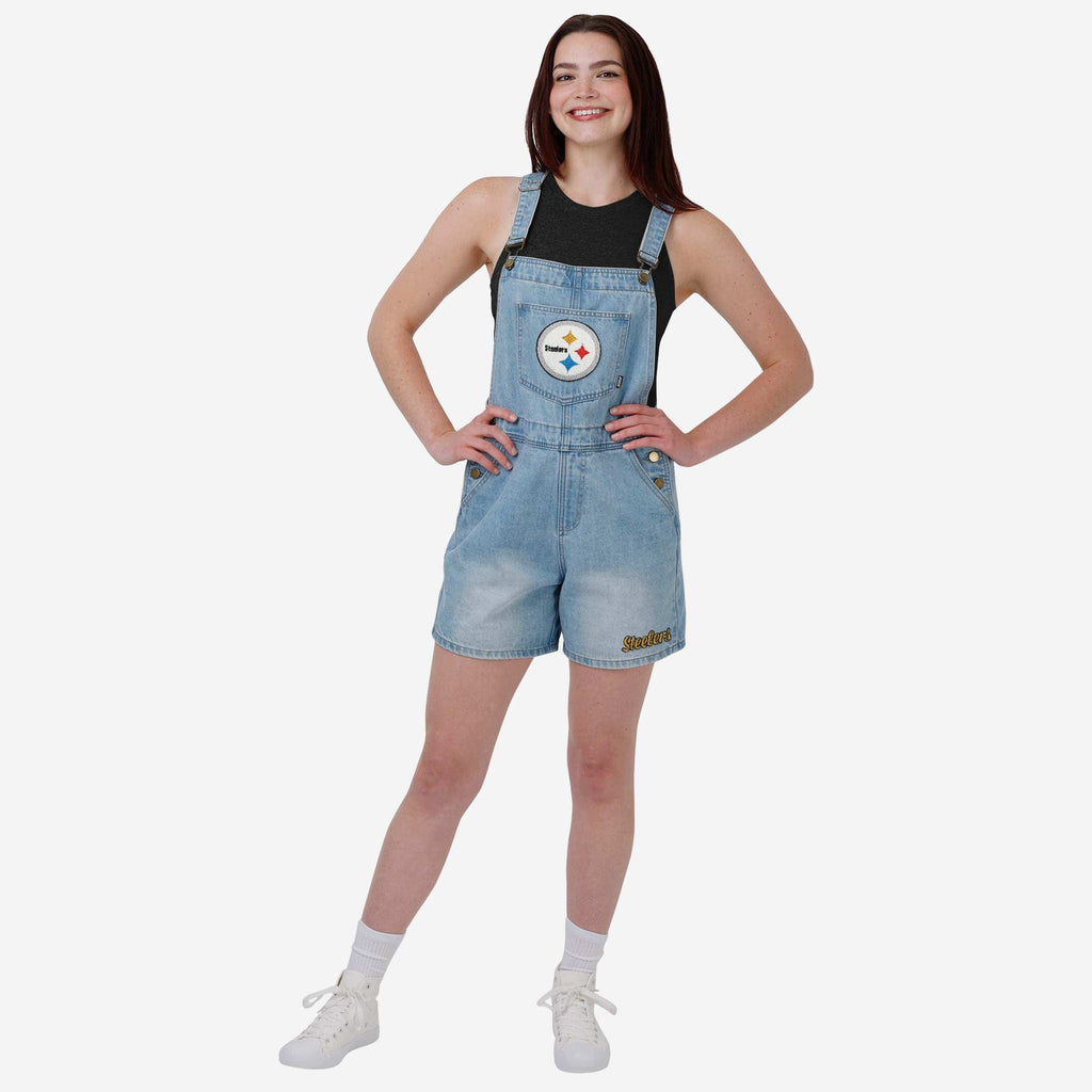 Pittsburgh Steelers Womens Big Logo Denim Bib Shortalls FOCO XS - FOCO.com