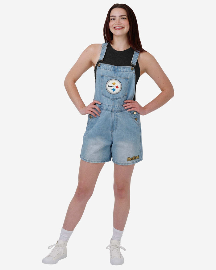 Pittsburgh Steelers Womens Big Logo Denim Bib Shortalls FOCO XS - FOCO.com
