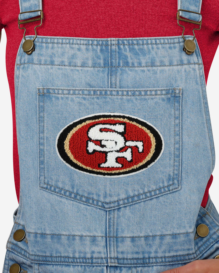 San Francisco 49ers Womens Big Logo Denim Bib Shortalls FOCO - FOCO.com