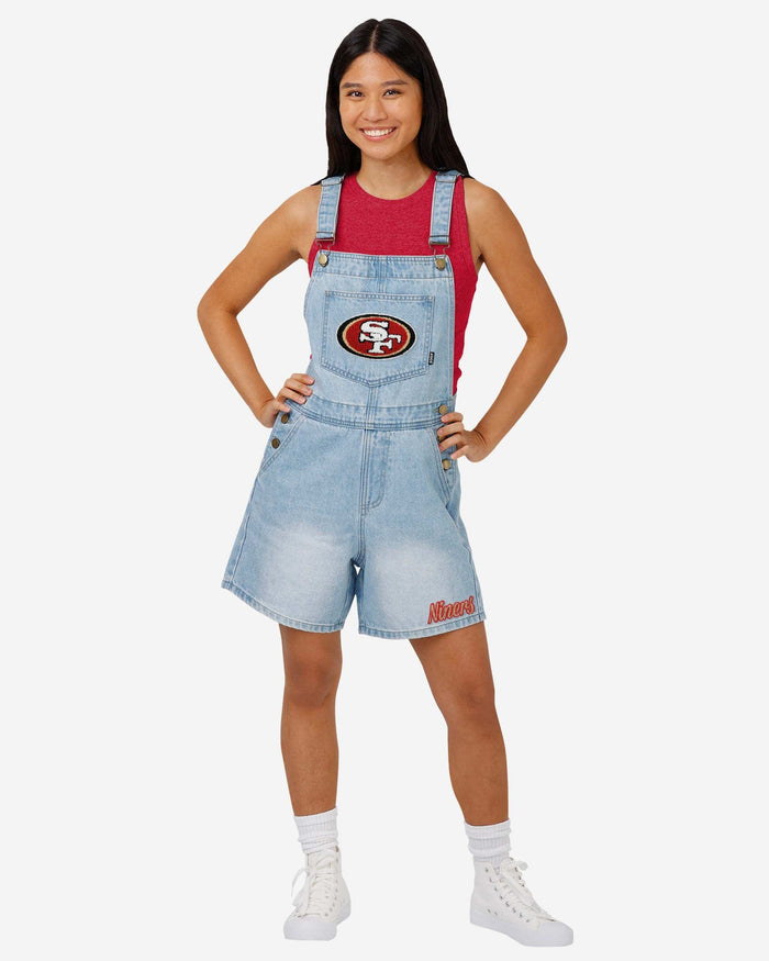 San Francisco 49ers Womens Big Logo Denim Bib Shortalls FOCO XS - FOCO.com