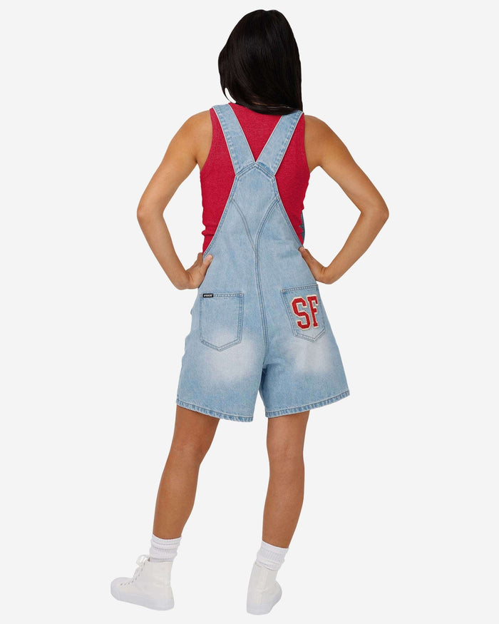 San Francisco 49ers Womens Big Logo Denim Bib Shortalls FOCO - FOCO.com