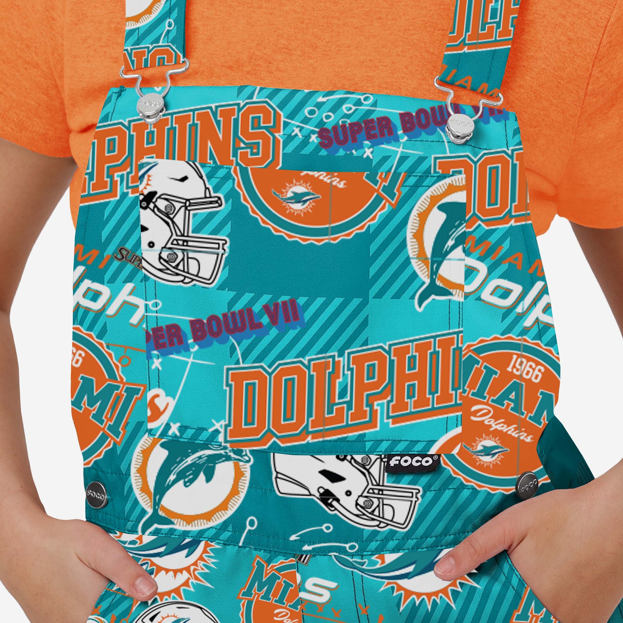 Miami Dolphins Womens Historic Print Bib Overalls FOCO Miami Dolphins Womens Historic Print Bib Overalls FOCO
