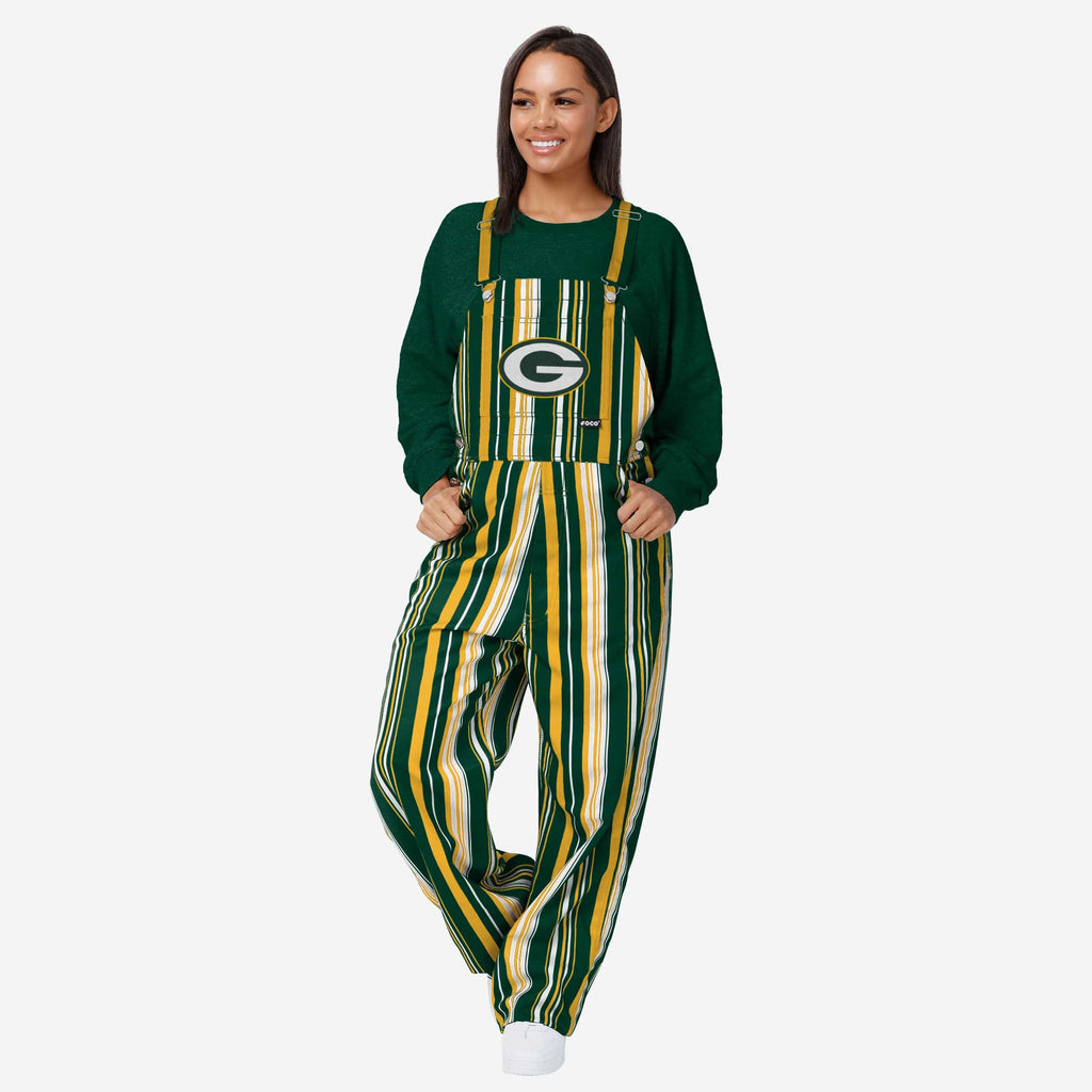 Green Bay Packers Womens Hyper Stripe Bib Overalls FOCO XS - FOCO.com