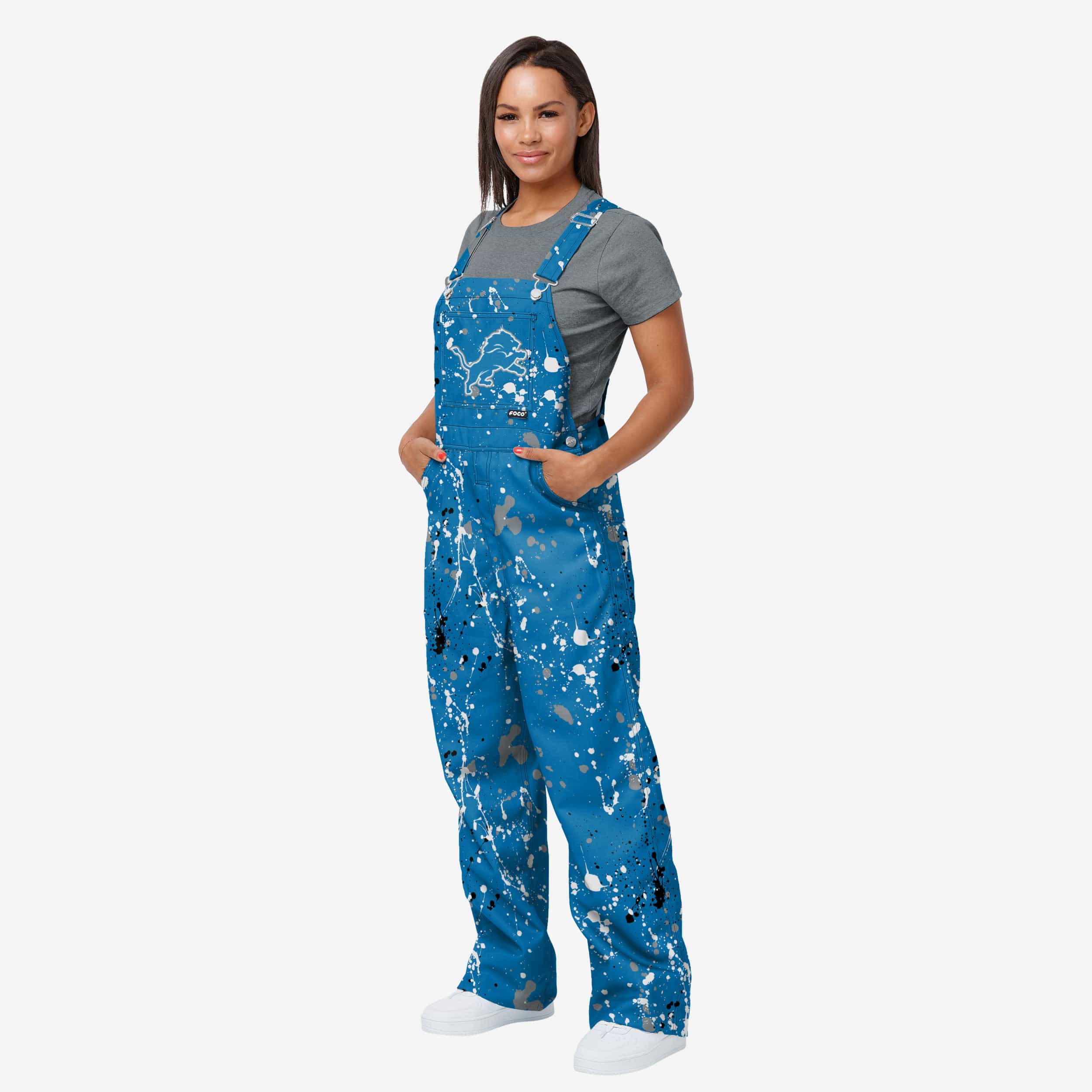 Detroit Lions Womens Paint Splatter Bib Overalls FOCO