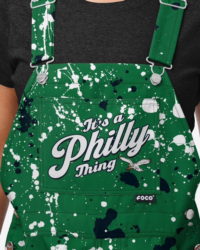 Philadelphia Eagles Womens Kelly Green Paint Splatter Bib Overalls FOCO - FOCO.com