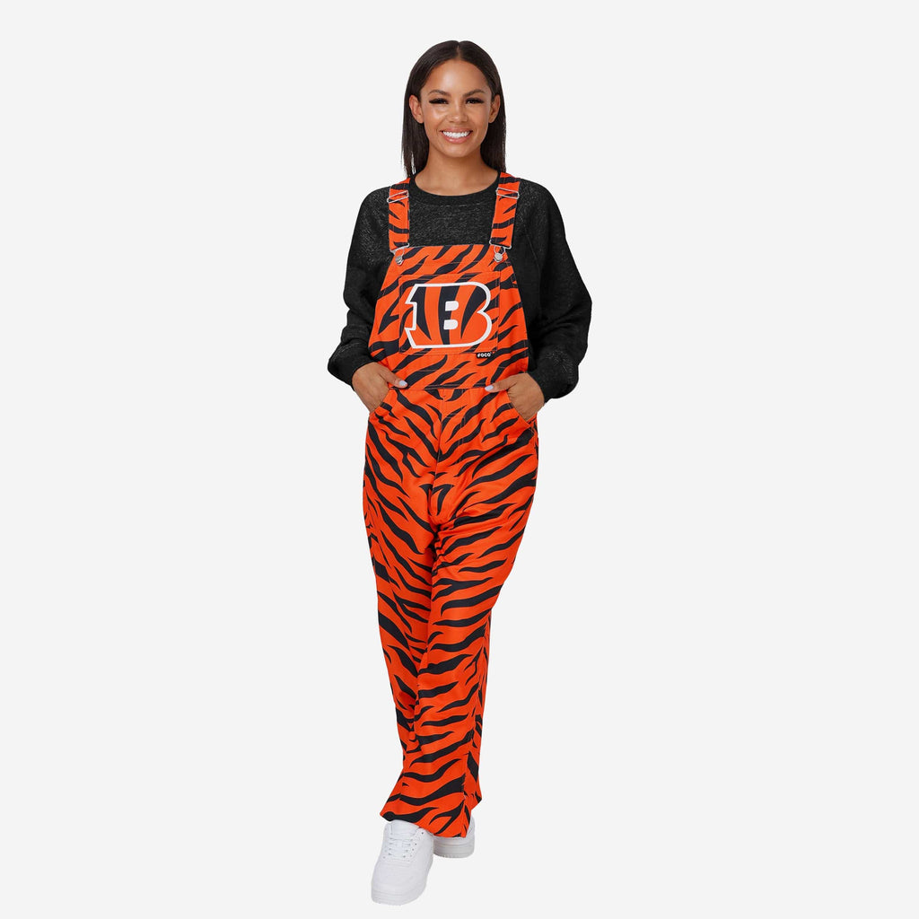 Cincinnati Bengals Womens Tiger Stripe Thematic Bib Overalls FOCO XS - FOCO.com