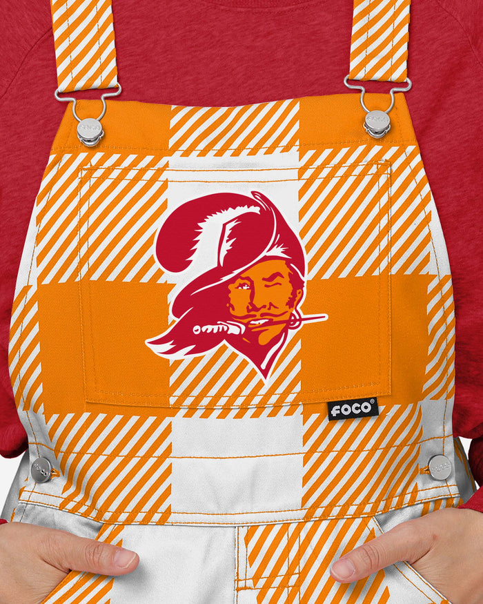 Tampa Bay Buccaneers Womens Creamsicle Plaid Thematic Bib Overalls FOCO - FOCO.com