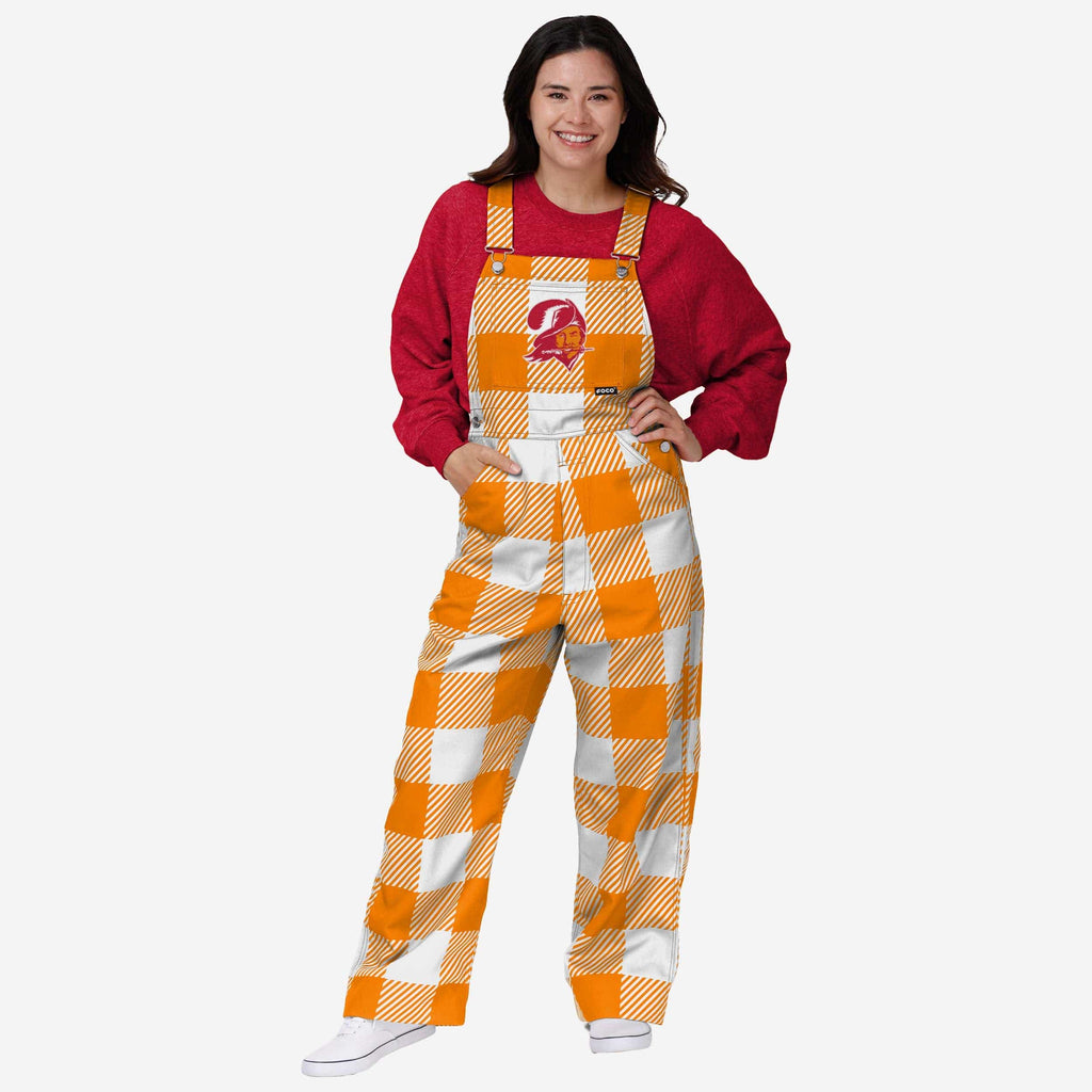 Tampa Bay Buccaneers Womens Creamsicle Plaid Thematic Bib Overalls FOCO XS - FOCO.com