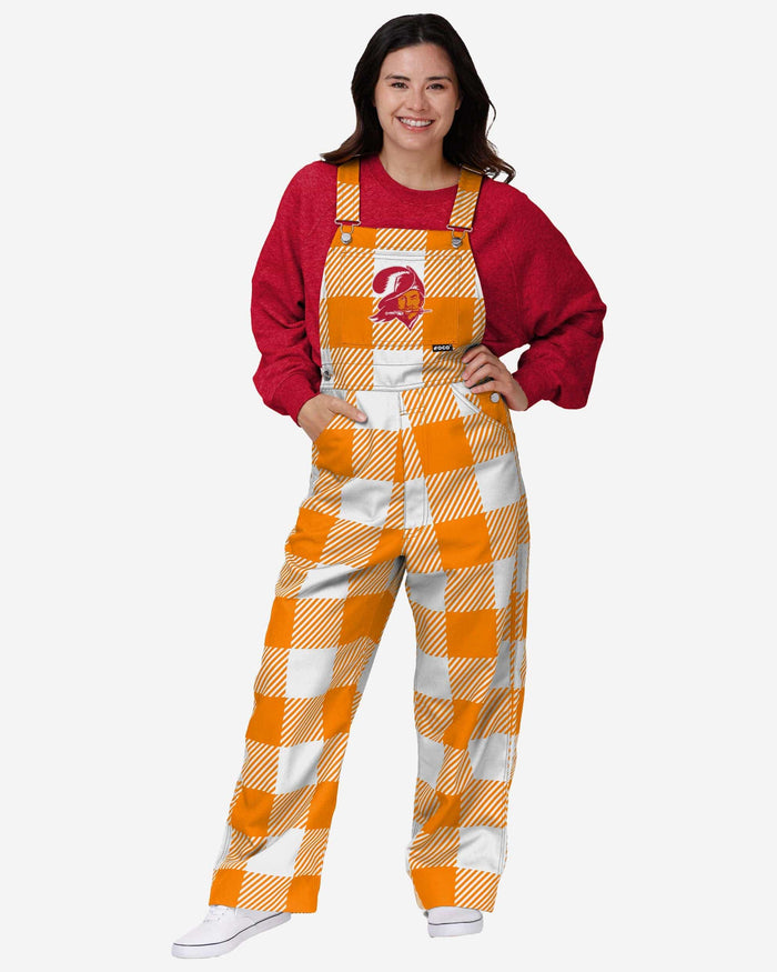 Tampa Bay Buccaneers Womens Creamsicle Plaid Thematic Bib Overalls FOCO XS - FOCO.com