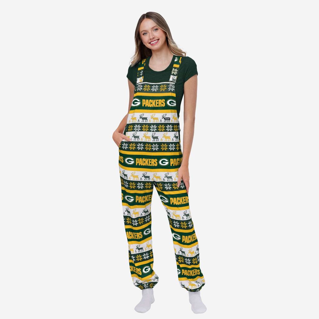 Green Bay Packers Womens Ugly Home Gating Bib Overalls FOCO XS - FOCO.com