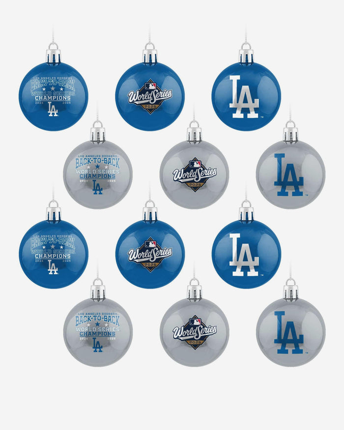 Los Angeles Dodgers 2025 Back To Back World Series Champions 12 Pack Plastic Ball Ornament Set FOCO - FOCO.com