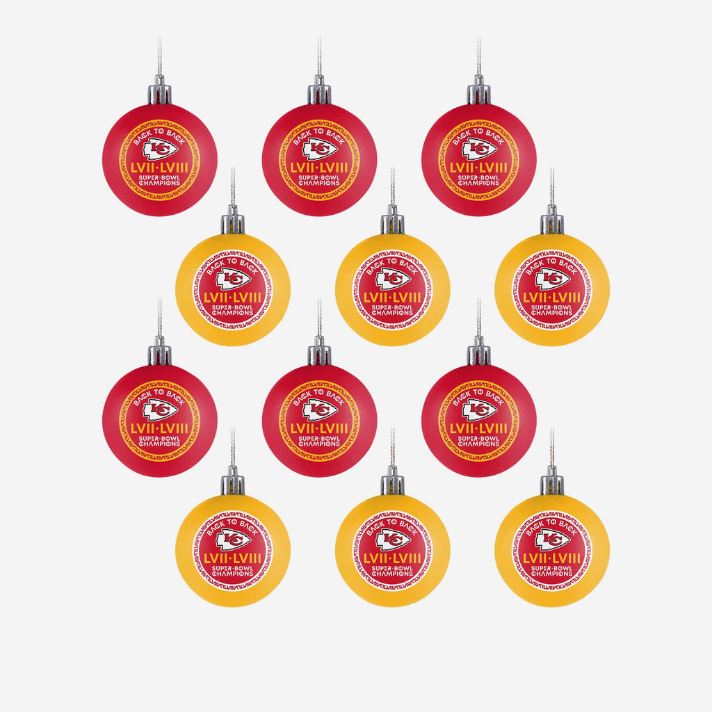 Kansas City Chiefs Super Bowl LVIII Champions 12 Pack Plastic Ball Ornament Set FOCO - FOCO.com