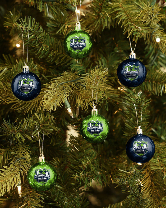 Seattle Seahawks Super Bowl LX Champions 12 Pack Plastic Ball Ornament Set FOCO - FOCO.com