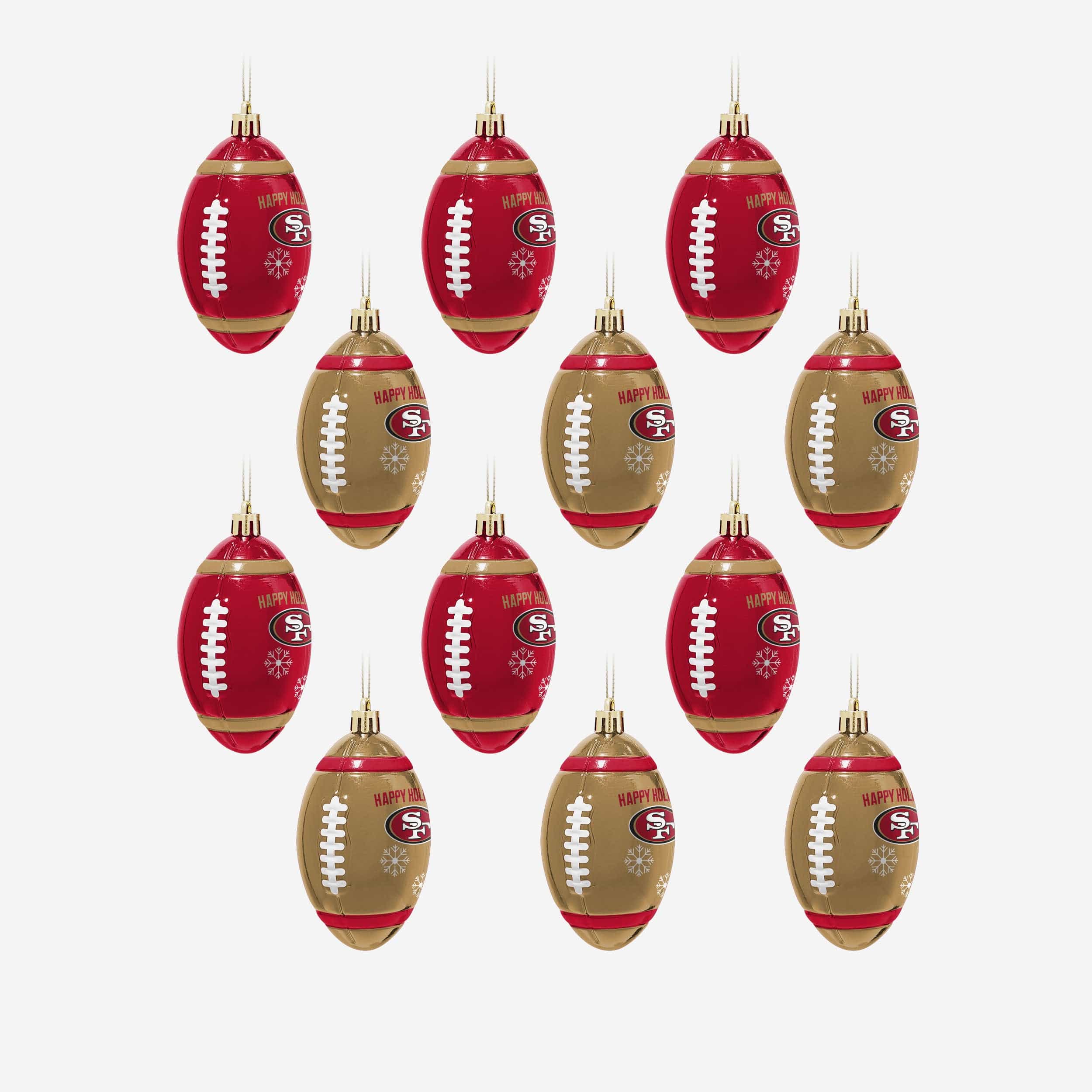 San Francisco 49ers 12 Pack Football Ornament Set FOCO
