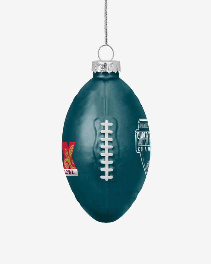 Philadelphia Eagles Super Bowl LIX Champions Blown Glass Football Ornament FOCO - FOCO.com