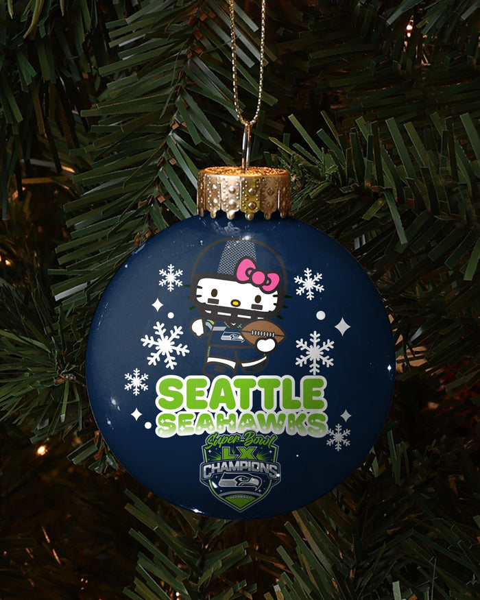Seattle Seahawks Super Bowl LX Champions Hello Kitty® Glass Ball Ornament FOCO - FOCO.com