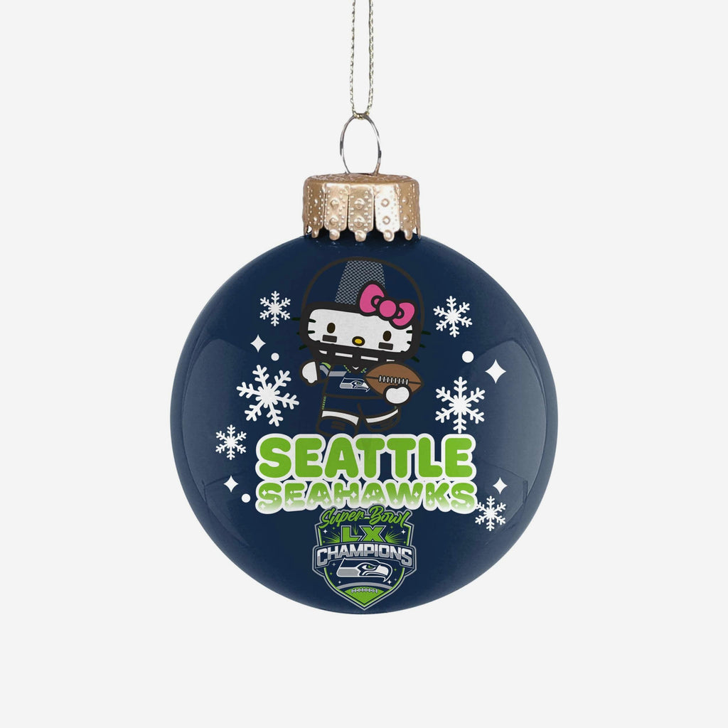 Seattle Seahawks Super Bowl LX Champions Hello Kitty® Glass Ball Ornament FOCO - FOCO.com