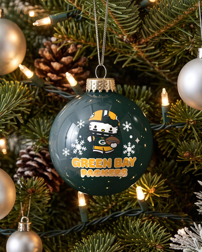 Green Bay Packers Hello Kitty® Glass Ball Ornament FOCO - FOCO.com