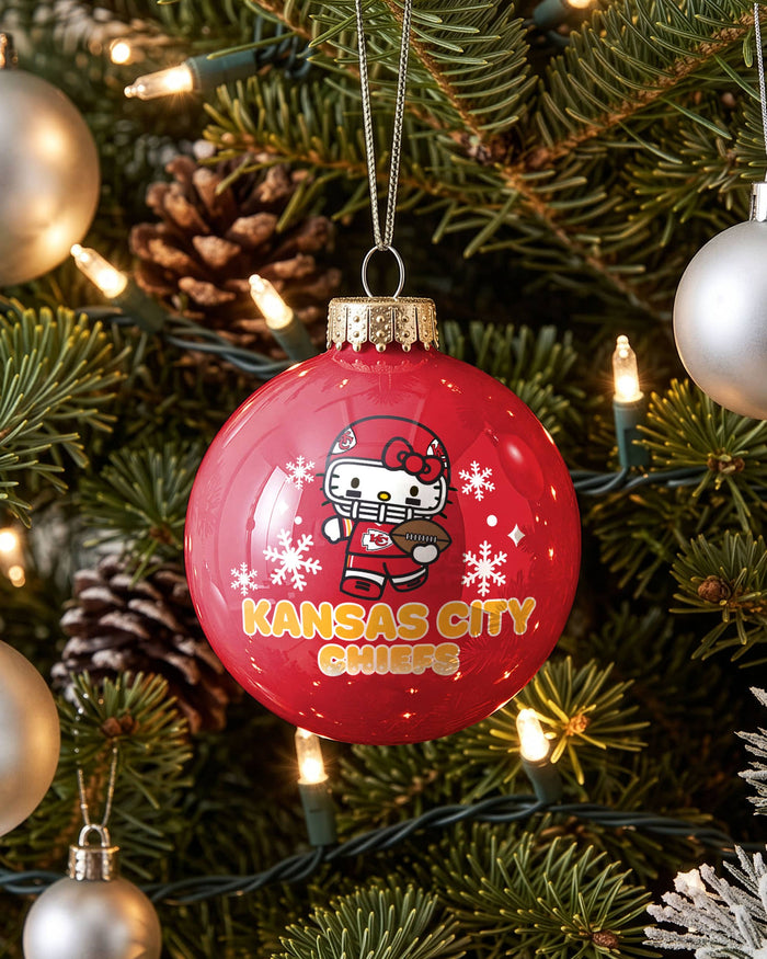 Kansas City Chiefs Hello Kitty® Glass Ball Ornament FOCO - FOCO.com