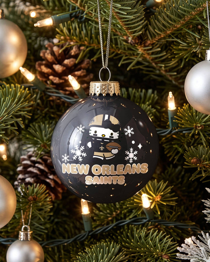 New Orleans Saints Hello Kitty® Glass Ball Ornament FOCO - FOCO.com