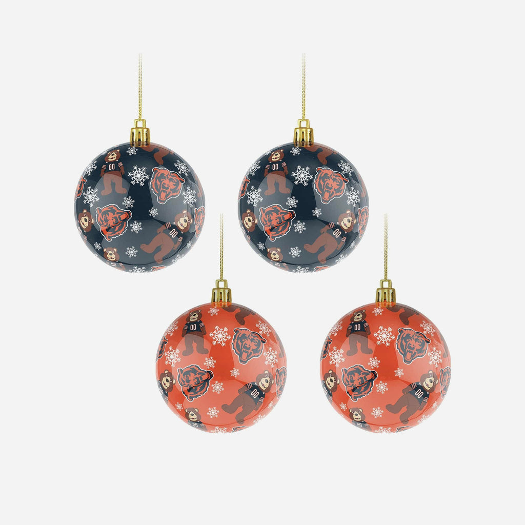 Chicago Bears 4 Pack Ball Mascot Ornament Set FOCO - FOCO.com