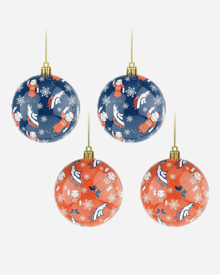 Denver Broncos 4 Pack Ball Mascot Ornament Set FOCO - FOCO.com