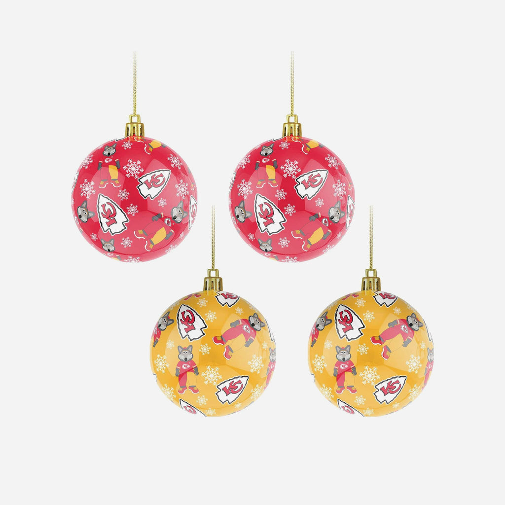 Kansas City Chiefs 4 Pack Ball Mascot Ornament Set FOCO - FOCO.com