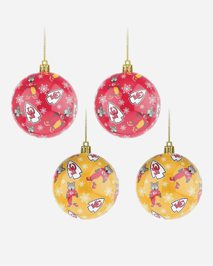 Kansas City Chiefs 4 Pack Ball Mascot Ornament Set FOCO - FOCO.com