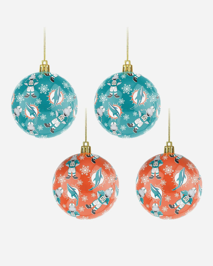 Miami Dolphins 4 Pack Ball Mascot Ornament Set FOCO - FOCO.com