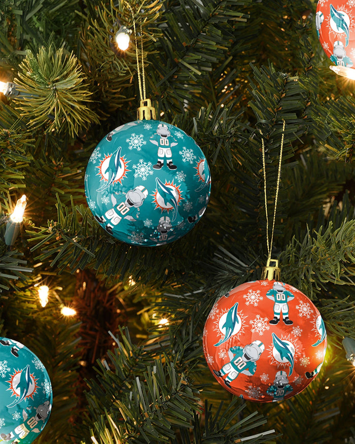 Miami Dolphins 4 Pack Ball Mascot Ornament Set FOCO - FOCO.com