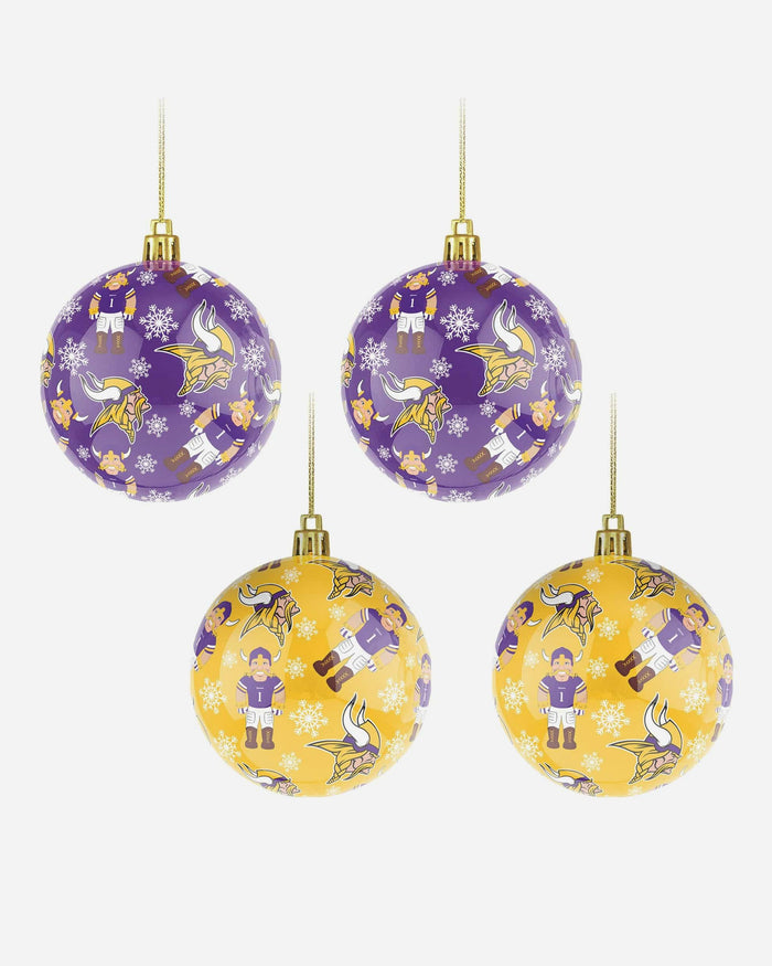 Minnesota Vikings 4 Pack Ball Mascot Ornament Set FOCO - FOCO.com