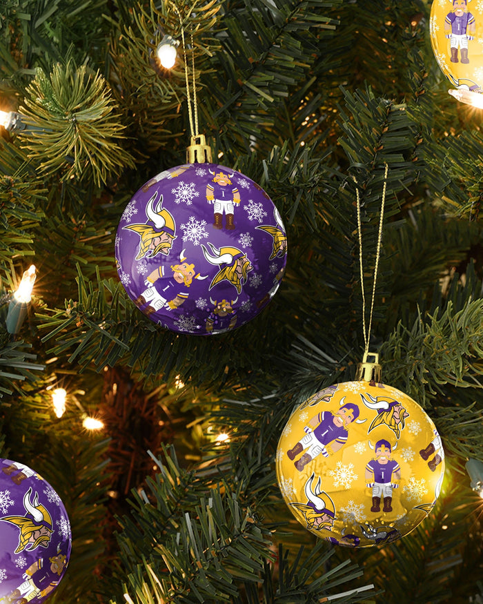 Minnesota Vikings 4 Pack Ball Mascot Ornament Set FOCO - FOCO.com
