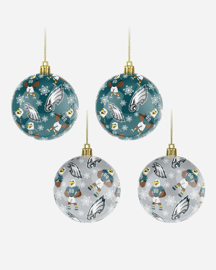 Philadelphia Eagles 4 Pack Ball Mascot Ornament Set FOCO - FOCO.com